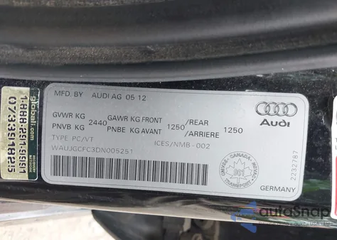 2013 Audi A6 3.0T Premium z USA, uszkodzony, nr VIN WAUJGCFC3DN005251